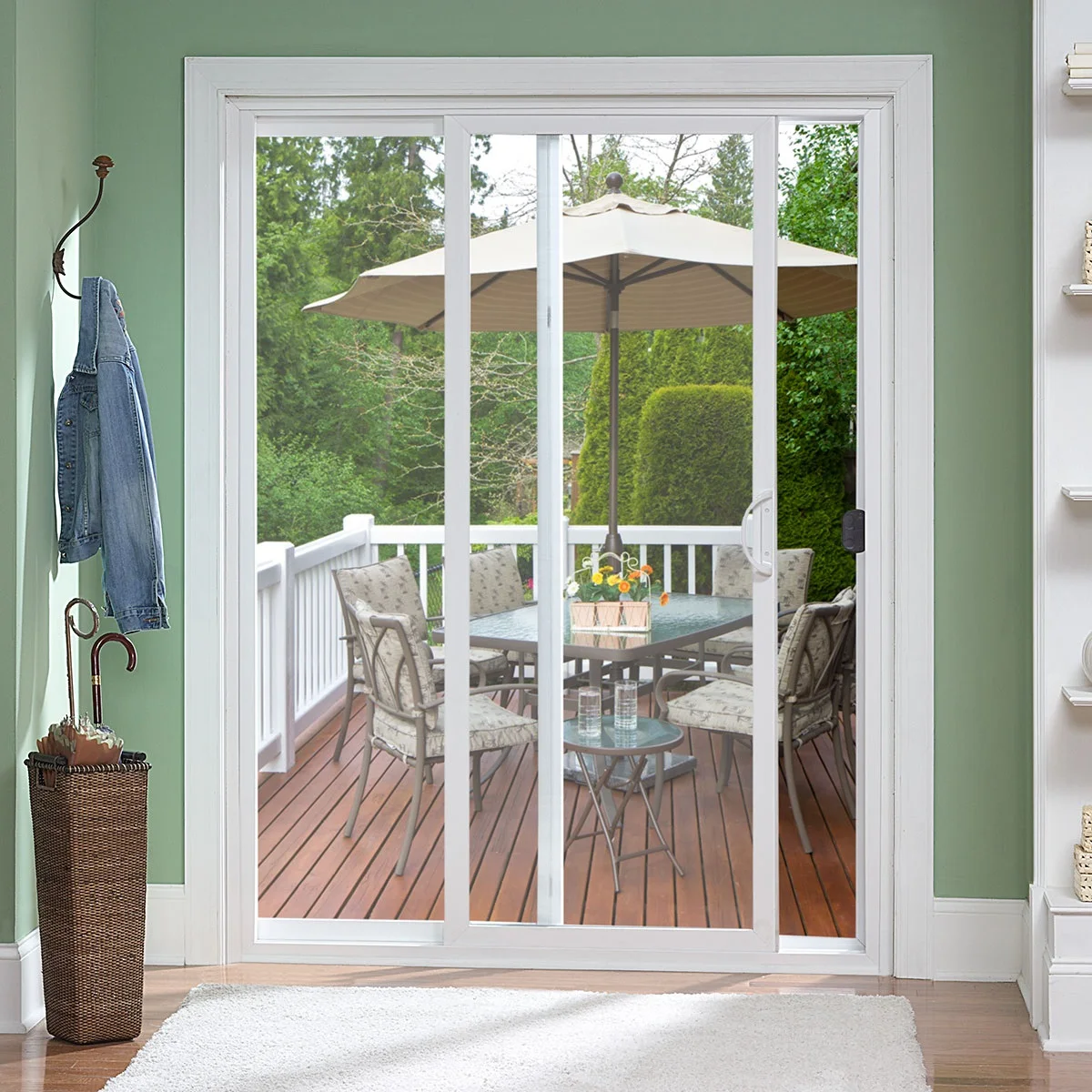 NUOXIN 72 in. *80 in. white vinyl double sliding patio door with clear Low-E glass