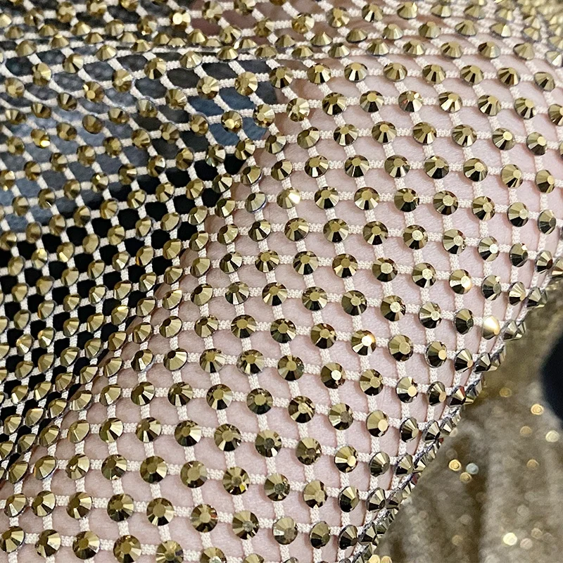 Hot Sale 100cmx120cm bling material clothes fabric Diamond Fishnet Crystal Mesh for Party Dress