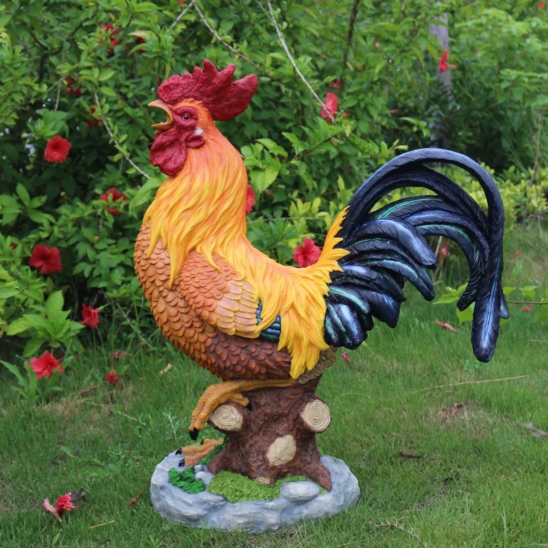 Large fiberglass rooster sculptures big resin rooster figurine statue garden home farm rooster ornament garden standing statue