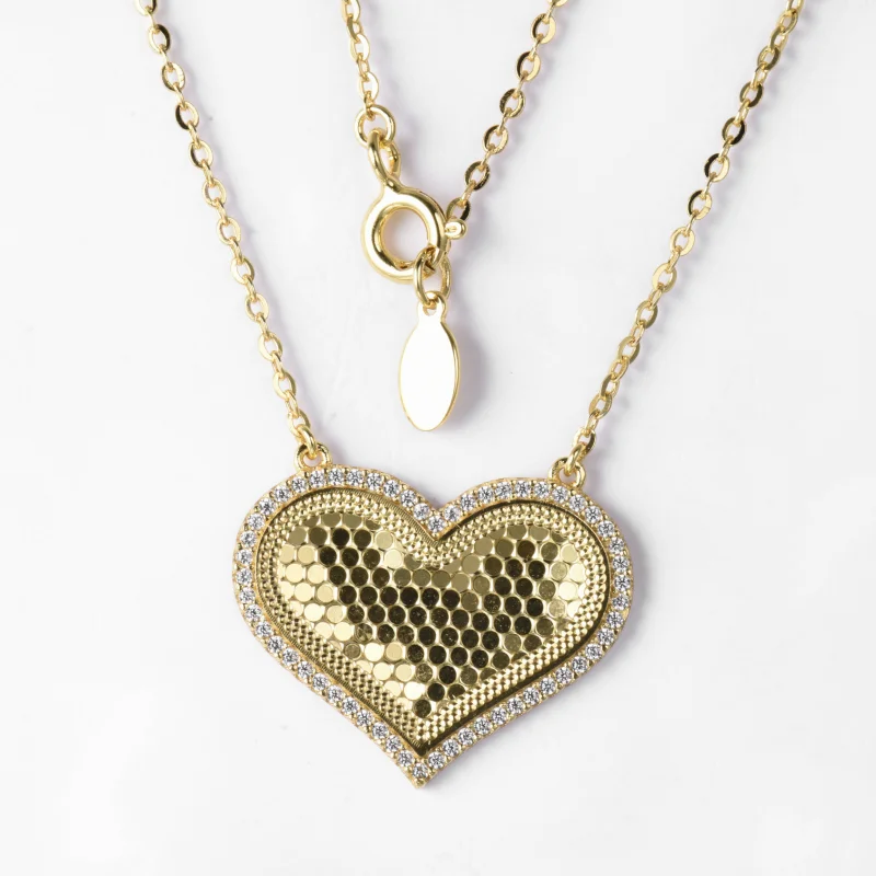 Carline customized fine jewelry 925 sterling silver women luxury zircon CNC carved 18k gold plated heart pendant necklace