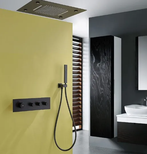 
KaiPing CUPC Big rainfall shower set Thermostatic wall mounted Matte Black color Rainfall Waterfall Bathroom Shower Set 