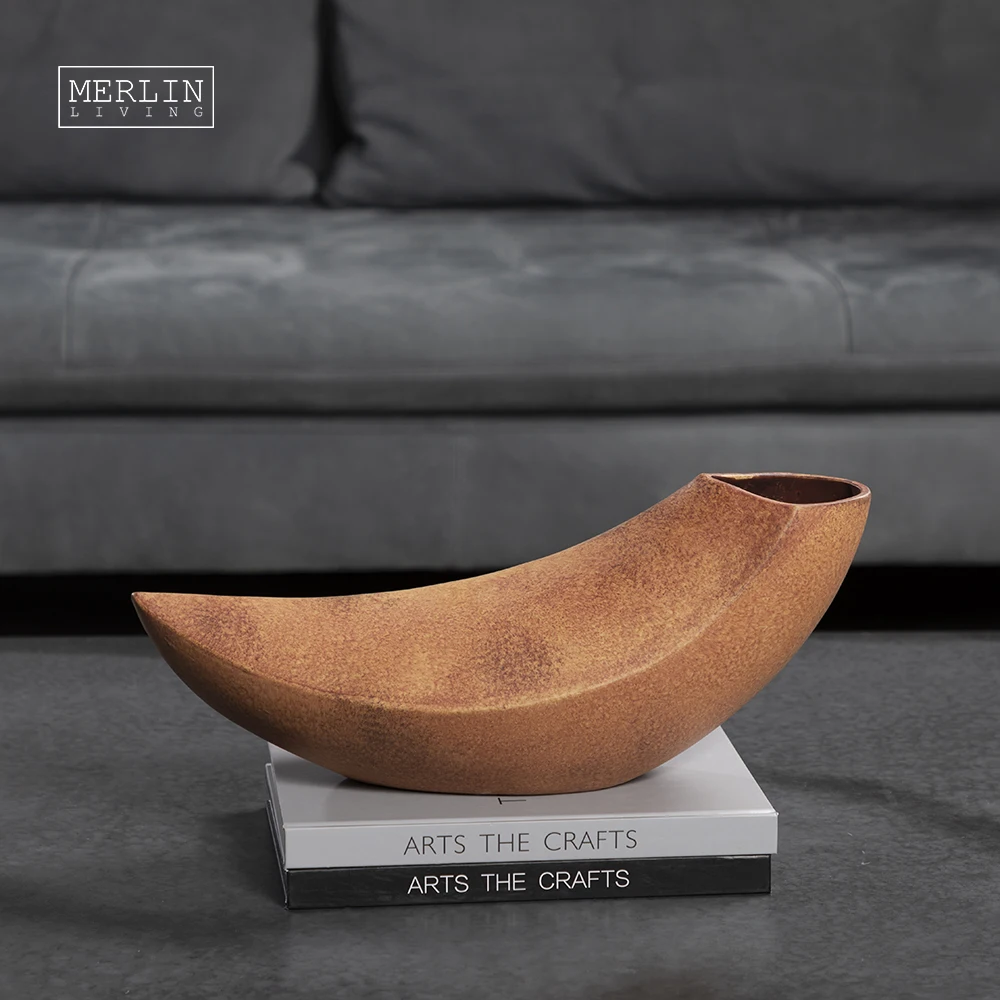 Merlin banana boat shape vases lacquer ceramic art ornament mattewabi-sabi gadgets home decor with nordic vase