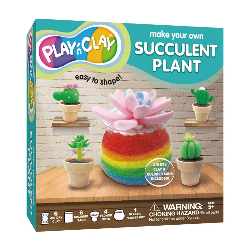 Hot TBC The Best Crafts Non-toxic Magic Light Molding Air Dry Clay Color Sand with Flower Pots DIY Succulent Plants for Kids