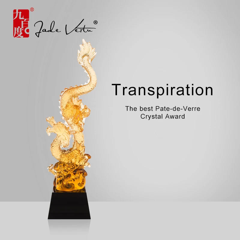 Jadevertu liuli Amber Chinese Dragon award trophy custom for Celebrity leading crystal plaque award