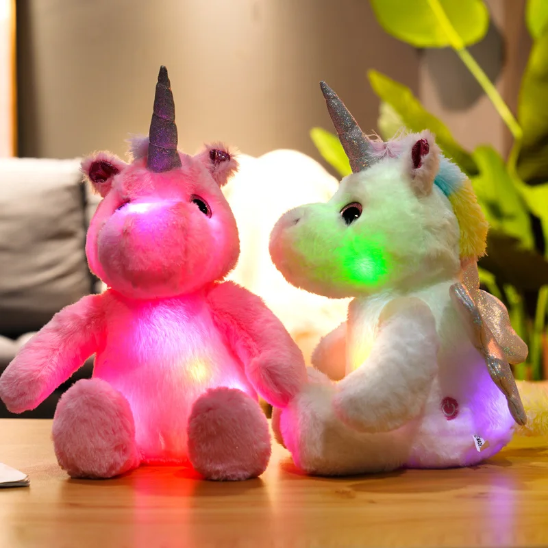 LED Plush Toy Creative Kawaii glowing sitting unicorn colorful glitter angel wings plush toy LED Christmas gift