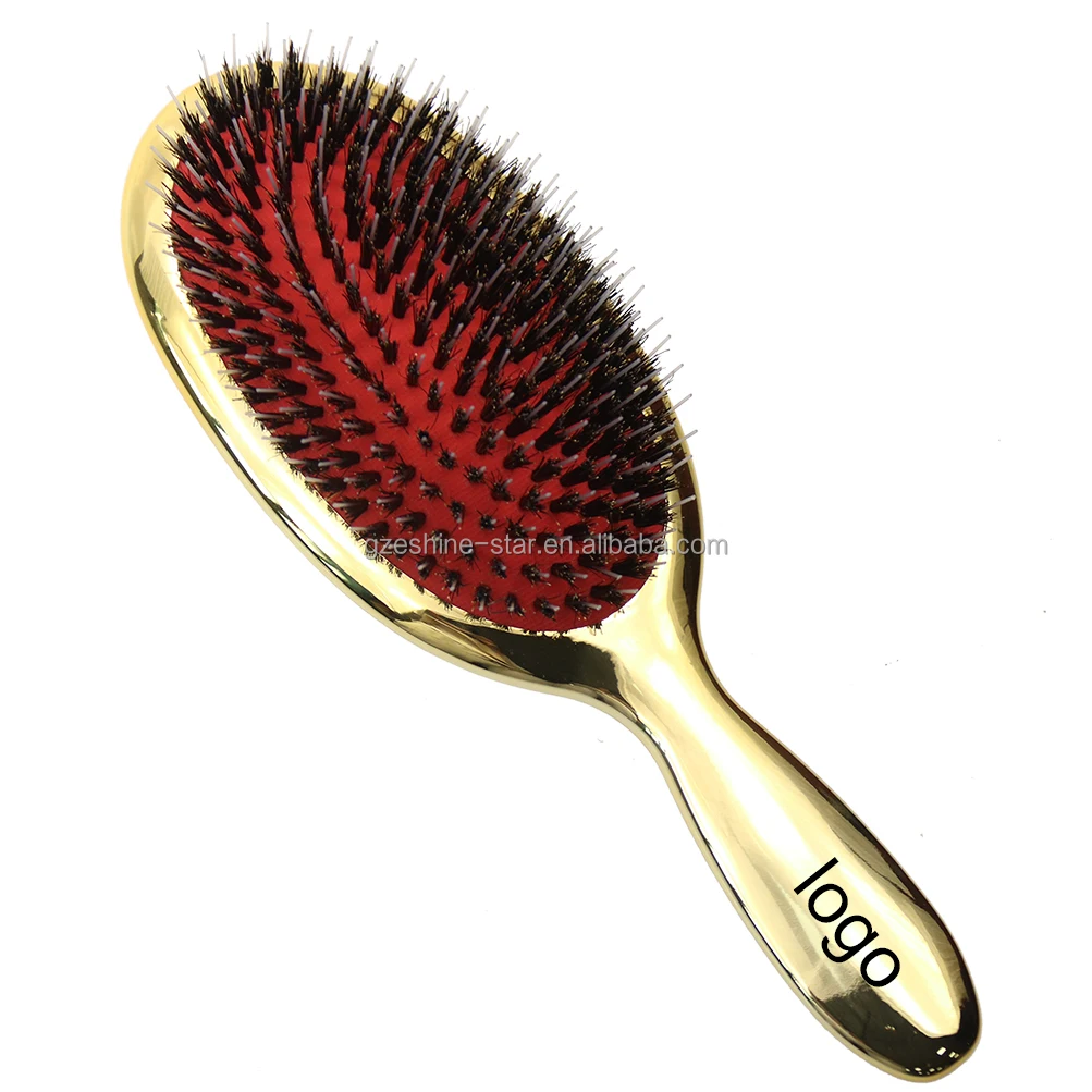Частная этикетка гальваническое золото Овальный дизайн кабан Смешанная нейлоновая щетина оптовая цена Удлинительный парик металлическая щетка для волос