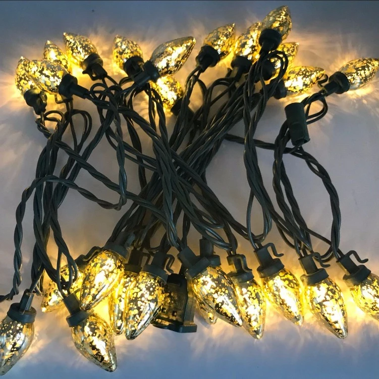 UL Listed Mercury Gold C7 Led Christmas Light Bulb Waterproof Xmas String Lights Outdoor For Christmas Tree Party Home