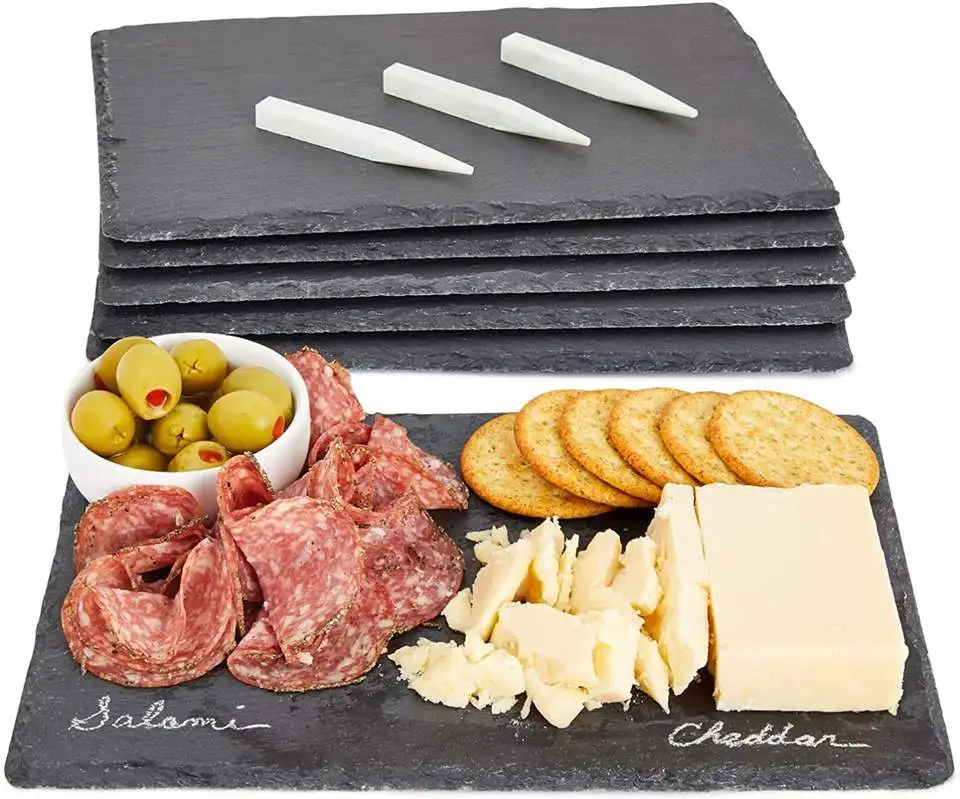 6 Pieces Mini Slate Cheese Boards Individual Charcuterie Stone serving  Plates with Chalk for Meat  Appetizers Tapas 6 x 9 In
