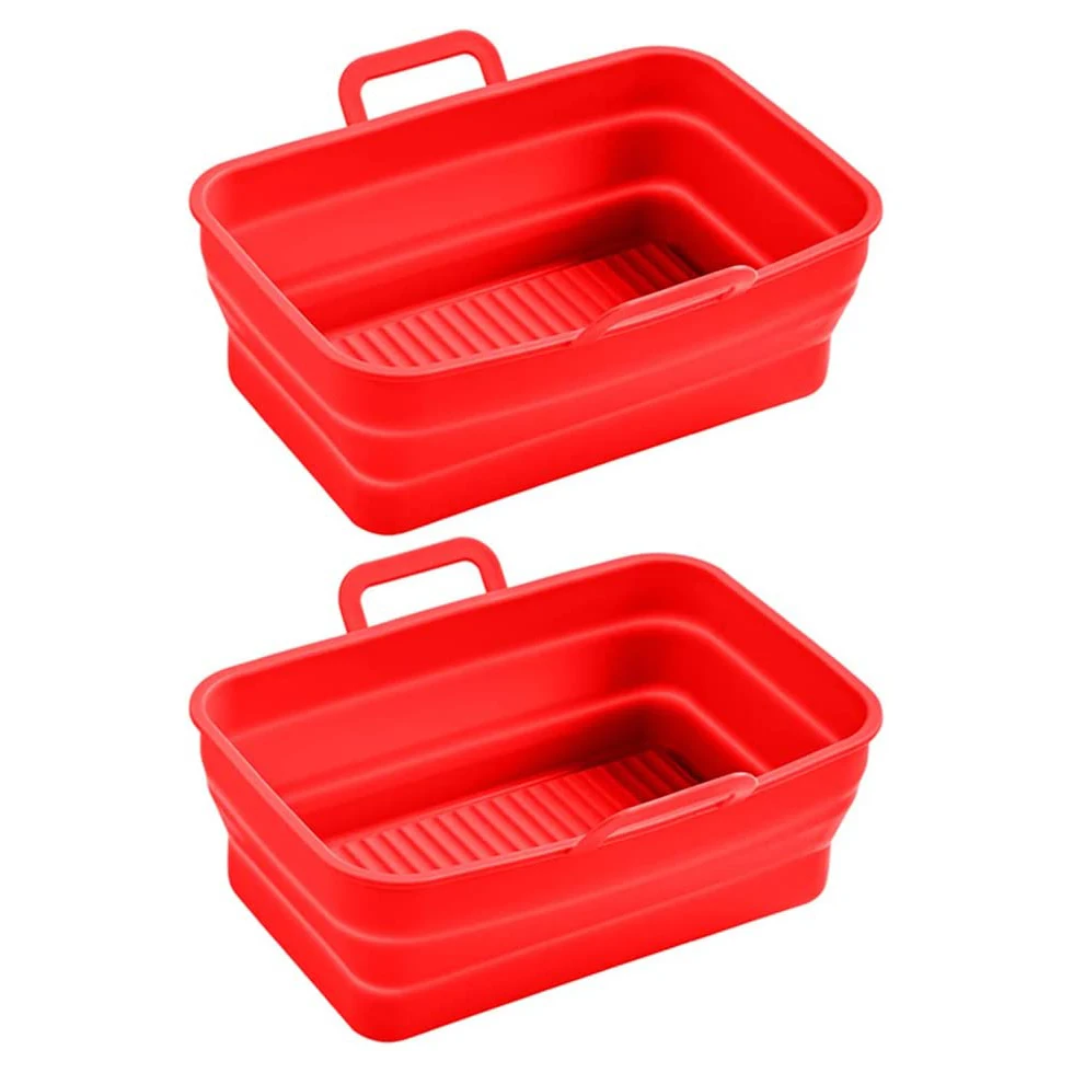 Bpa free Foldable Silicone Air Fryer Basket Reusable Heat resisting Collapsible Rectangle Air fryer Silicone Liners