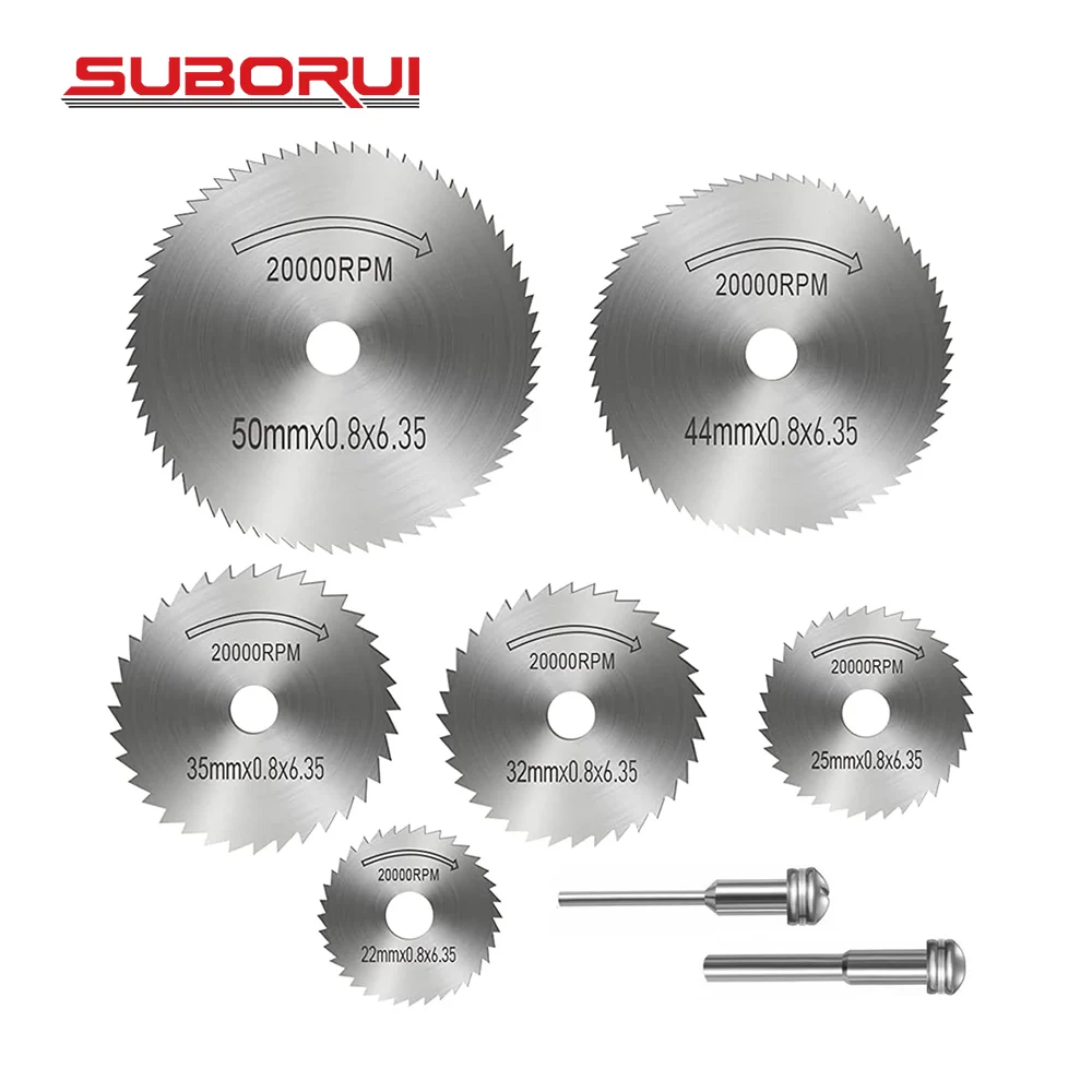 SUBORUI Multifunctional 8pcs HSS High Speed Steel Small Mini Circular Saw Blade Set for rotary tool