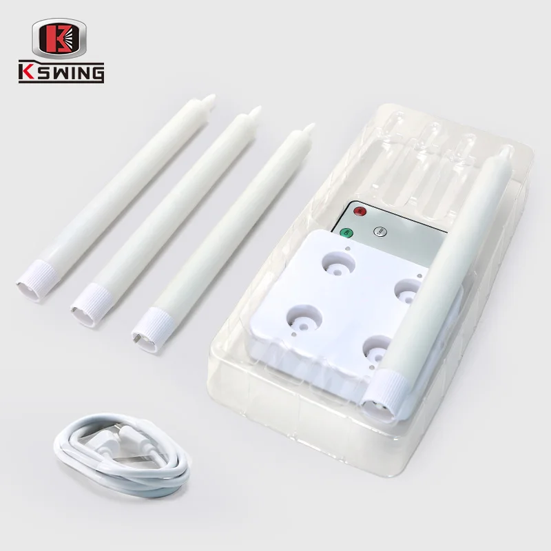 KSWING 4-Pack Rechargeable Flameless Taper Candles LED Spiral Window Candles 3D Wick Flickering Wax Battery Power Home Decor