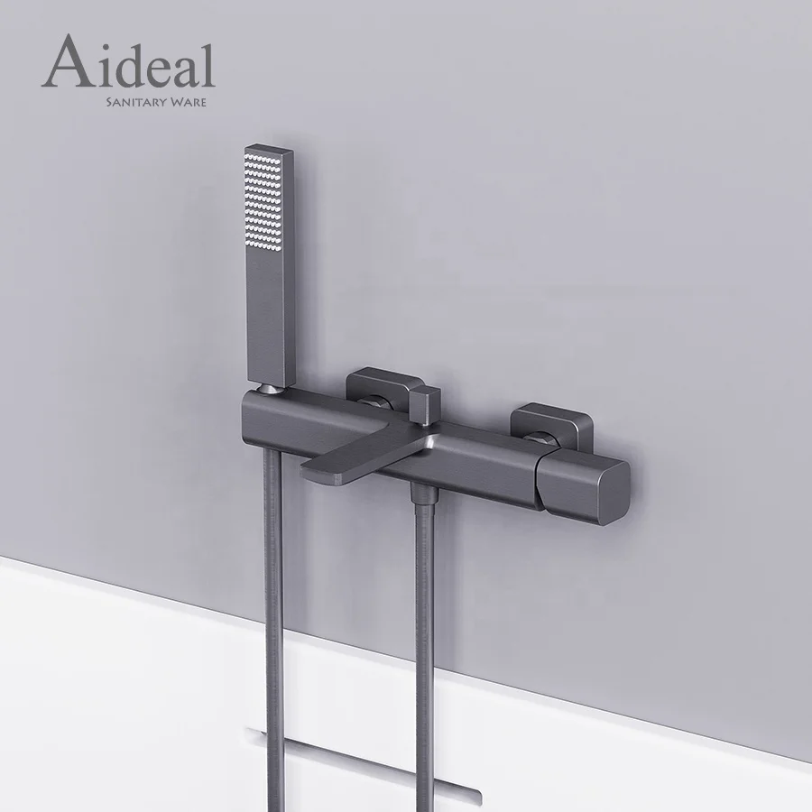 2 functions with handheld shower wall mounted brushed gun metal square design bathroom shower faucet