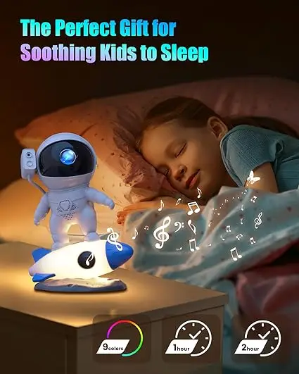 Astronaut Galaxy Star Projector with 9 Color Night Light Rocket,Bluetooth&15 White Noise&Timer Starry Nebula light for Bedroom