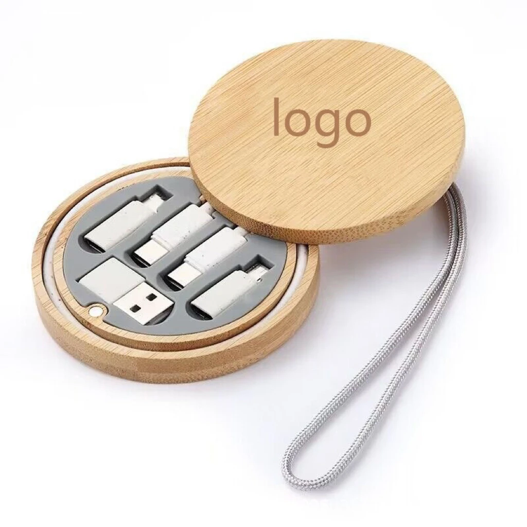 iStapromo Gifts Eco Friendly wooden USB Data Cable OTG Adapter Card Storage Set 60W Fast Charge Data Transfer charging cable