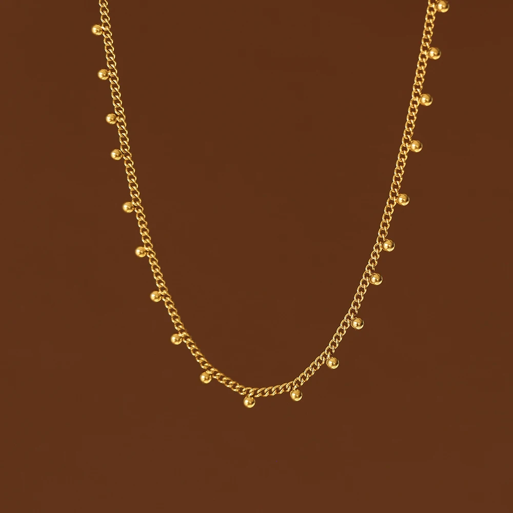 Lace beanie necklace silver balls beaded stacked European and American stainless steel 18k gold plated choker jewelry