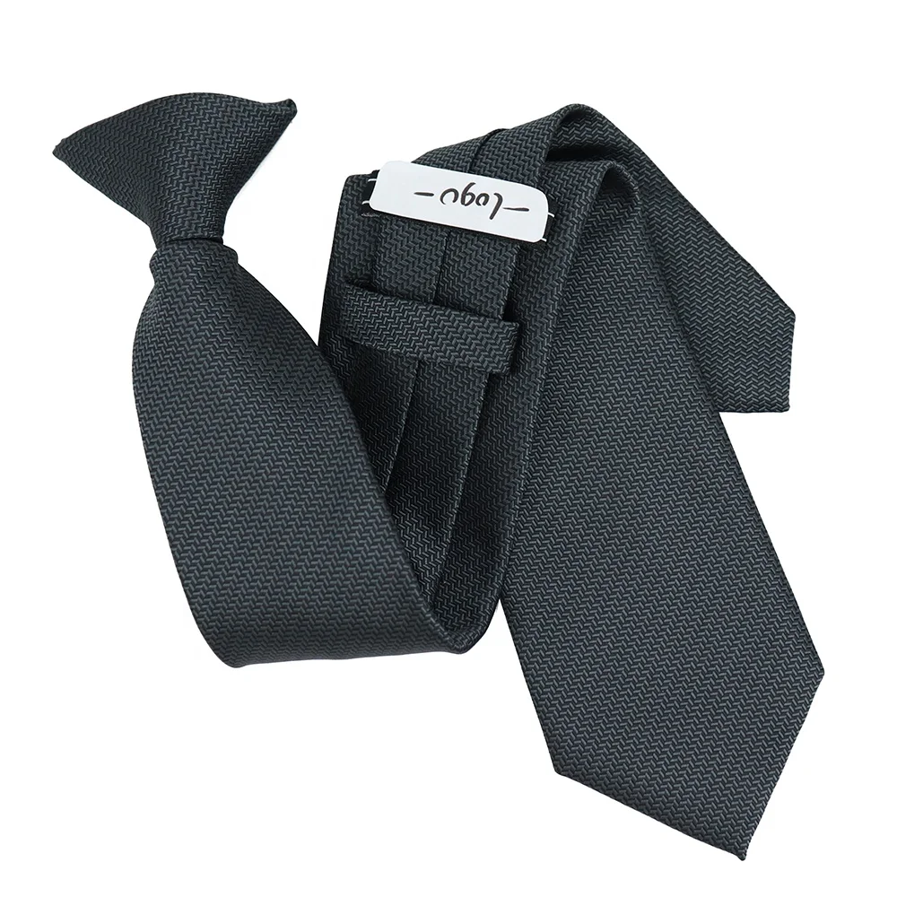 New Fashion Custom Designer Dark Gray Security Tie Polyester Mens Cheap Geometric Striped Clip on Neck Ties