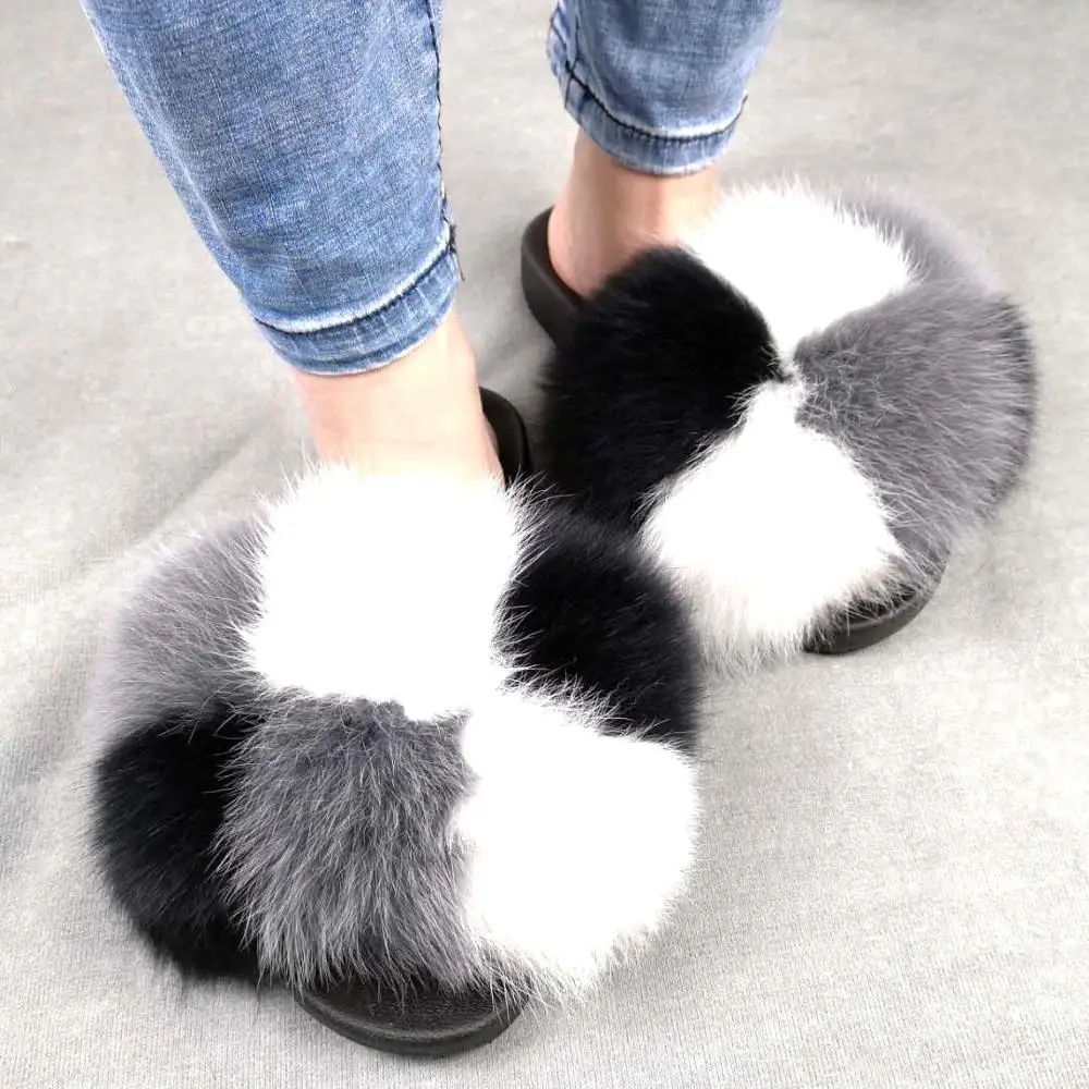Perfect Wholesale Fashionable Real Fur  Womens Leather Fur Slipper