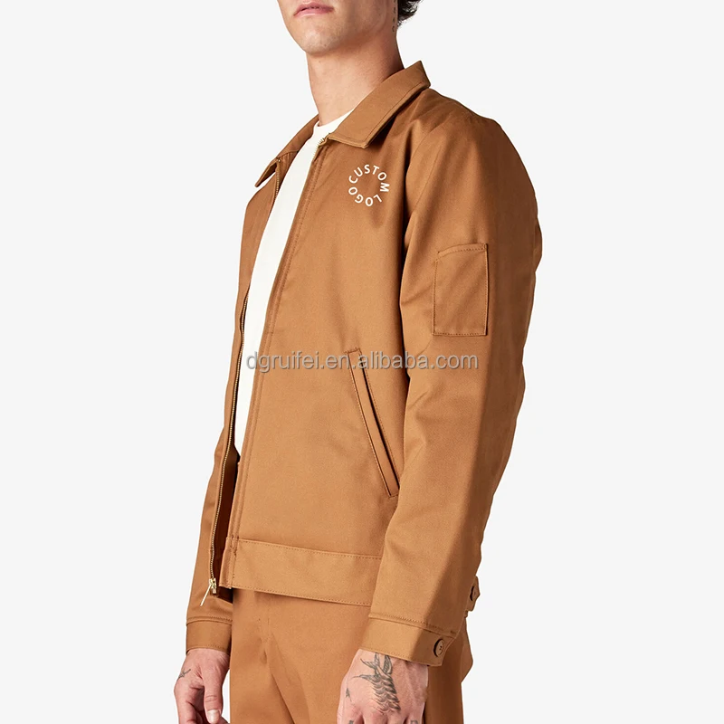 Custom Logo Hand Pockets Turn Down Collar Zip Up Lined Utility Twill Cotton Canvas Workwear Heavy Cotton Work Jacket for Men