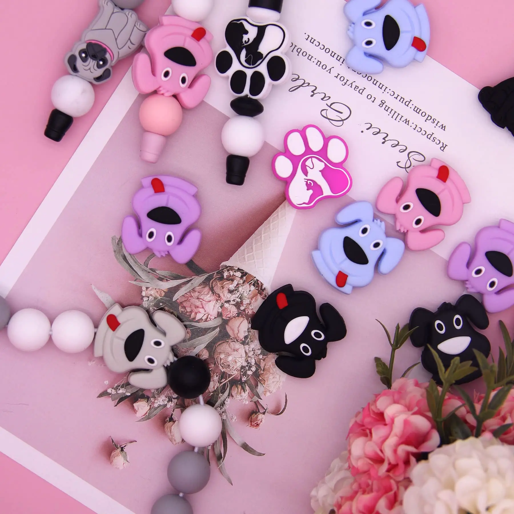 Wholesale Fashion Dog Shape Irregular Silicone Focal Beads BPA Free Chewable Stretchy Beads for DIY Accessory