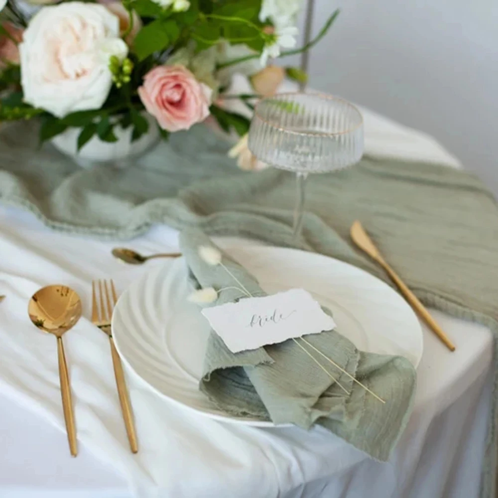 Зеленая марлевая чизловая ткань для салфеток, хлопковые льняные белые салфетки с необработанными краями, свадебные салфетки, чайные полотенца