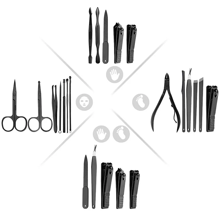 Manicure Set, 18 in 1 Stainless Steel Professional Pedicure Kit Nail Scissors Grooming Kit with Black Leather Travel Case