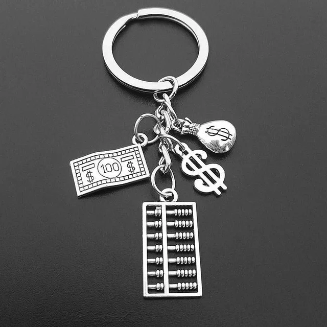 Fashion I Love Money Key Chain Jewelry Metal Abacus Calculator Bag Purse Dollar Pendant Key Ring for Accountant Gift