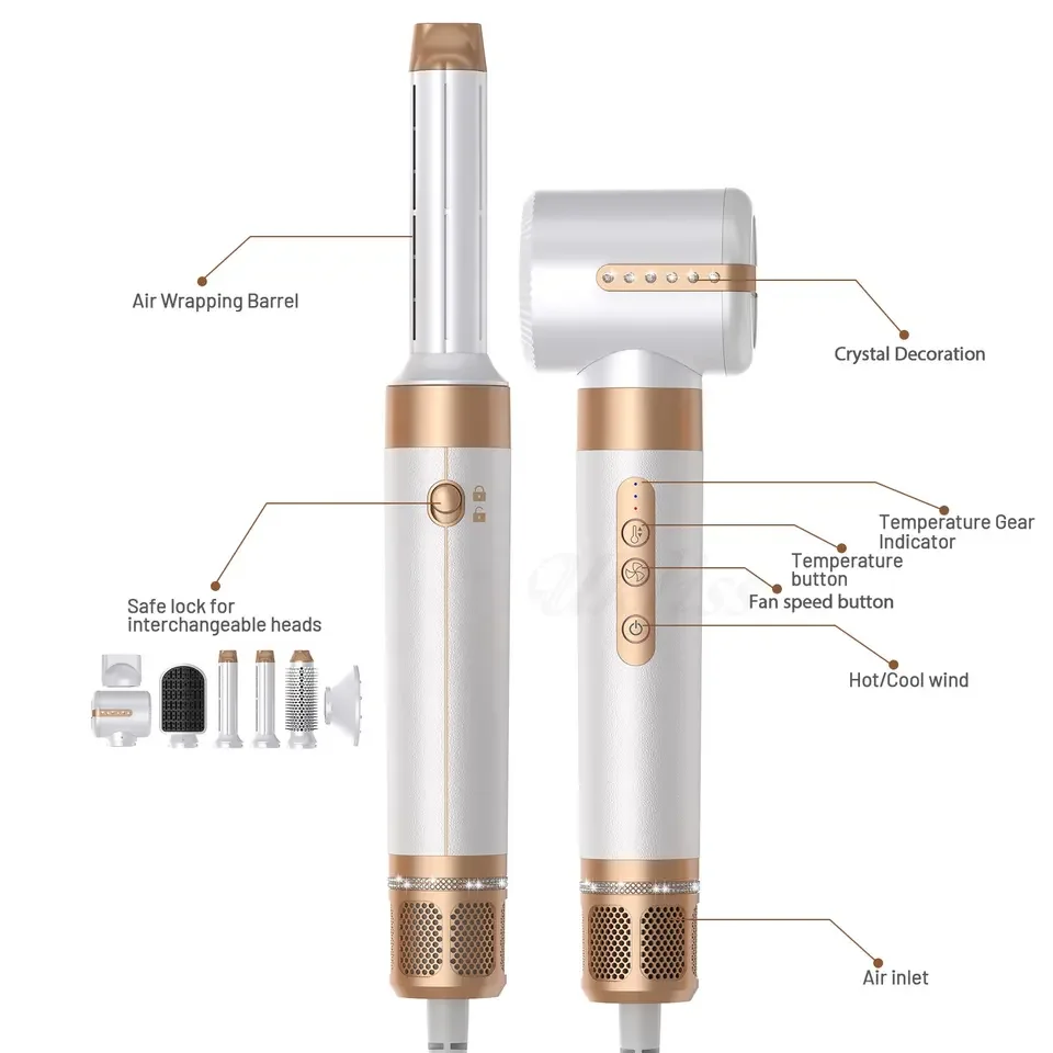 High Speed 7 in 1 air styler Ionic Hair Dryer Brush Professional Hair Blow Dryer Powerful 1600W for Fast Drying air styler