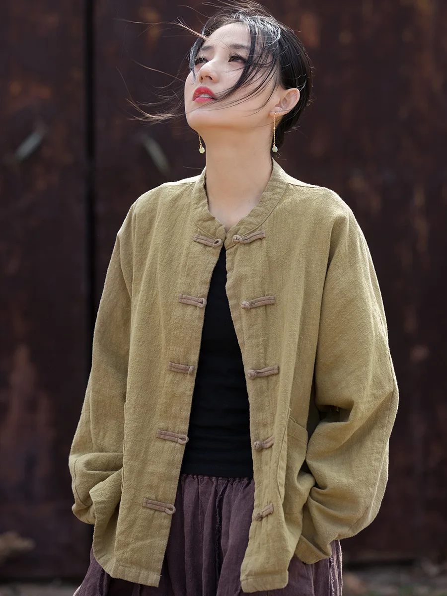 2024 Hot Sale Women Jackets New Color Clash Plate Button Tunic Improved New Chinese Home Travel Zen Nun Style Tunic