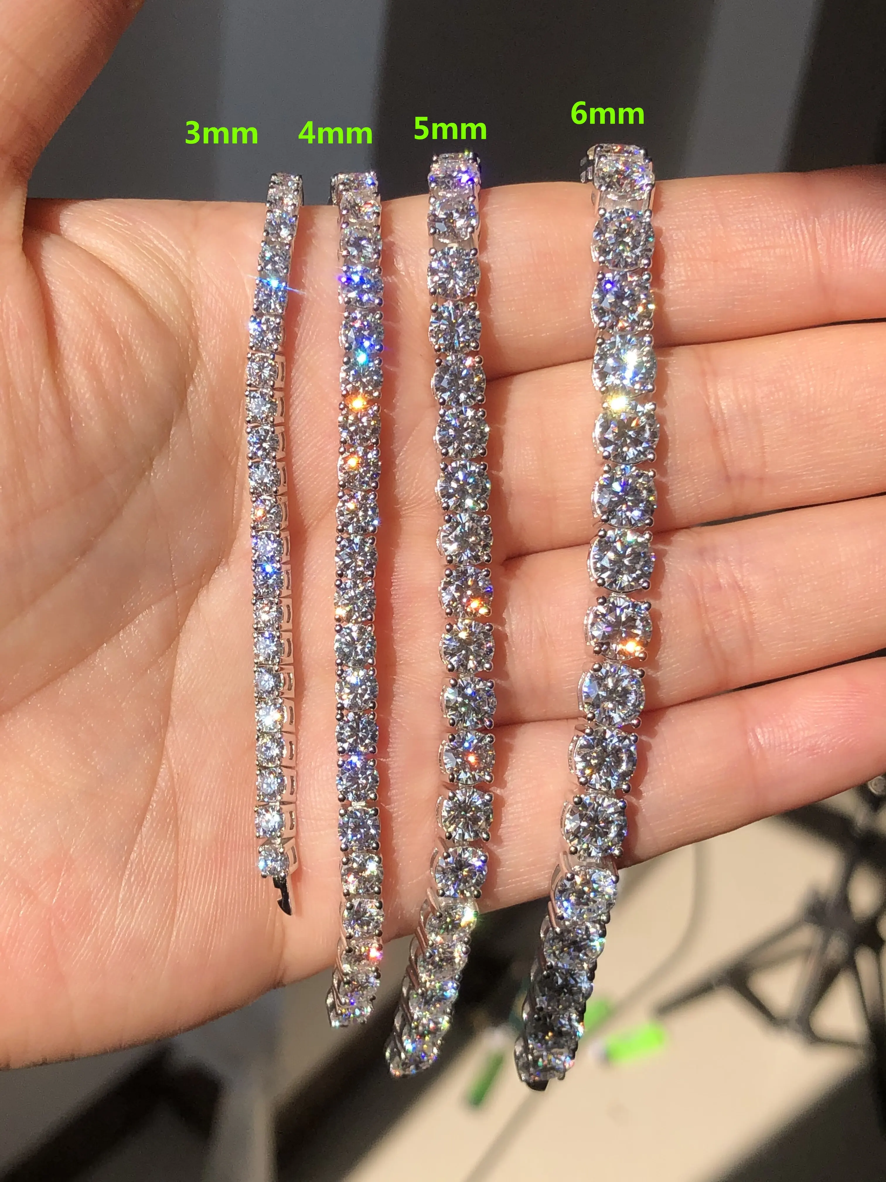 lowest to $30 price fine jewelry wholesale custom S925 sterling silver 2mm 3mm 4mm 5mm 6mm stone bracelet moissante tennis chain