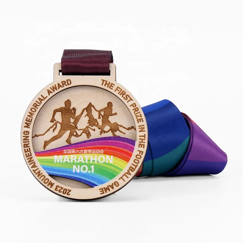 ODM.OEM laser engraved logo bespoke wooden race medals color printing wooden medal for sport awards souvenirs