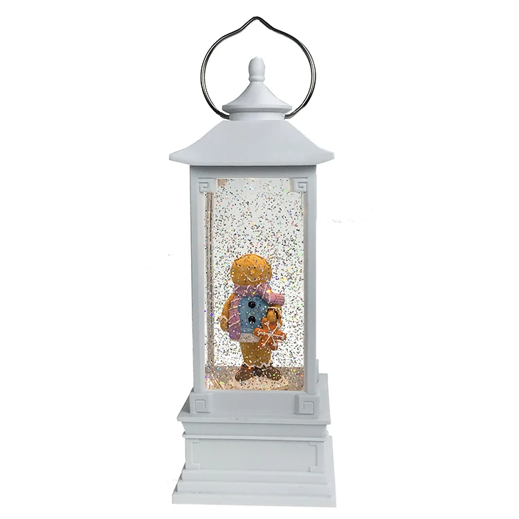 
Timer Glitter Snow Snowing Lamp Led Battery Light The Gingerbread Man Christmas Lantern Water Globe 