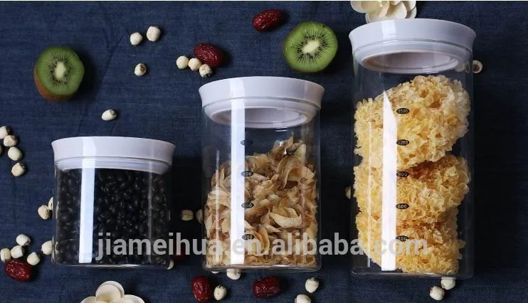 Popular round shape borosilicate glass storage jar food container with cover and tray base