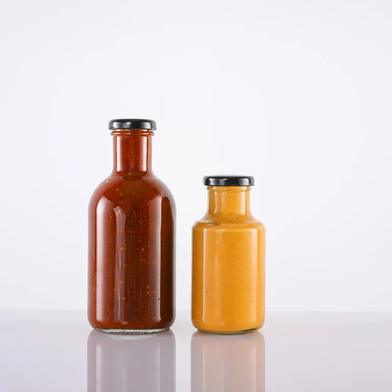 High quality 8oz 16oz salad dressing barbecue container ketchup chili sauce glass staut bottle in bulk