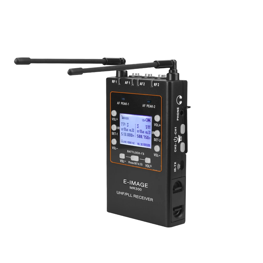 E-IMAGE MR-300 UHF Two- channel Metal body UHF/PLL Portable wireless Receiver for wireless microphone