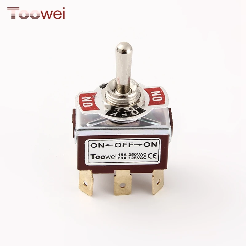 ON-OFF-ON Quick Connect Terminal 6Pins Momentary Toggle Switch Thickened Handle 10A 250VAC With Safety Cover Toowei T702CT