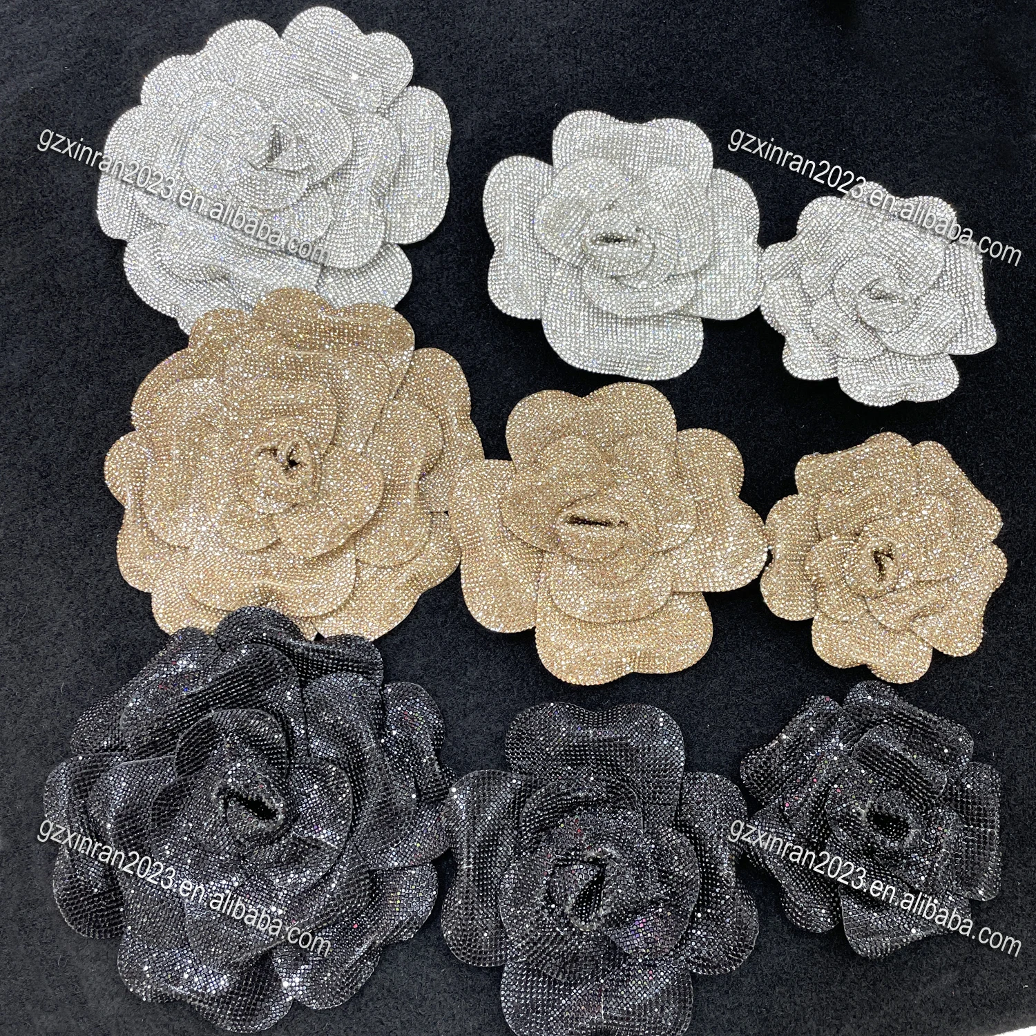 PH810 custom crystal bling flower patch big size 3D rhinestone flower applique for decoration