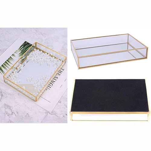 Glass  Rectangle Mirror Decorative Tray Gold can Hold Perfume Jewelry Cosmetics Makeup Magazine for Vanity Dresser