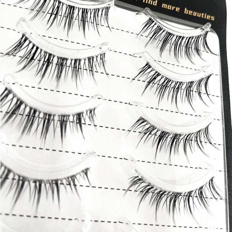 Cheap 5-Pairs Fake Lower False Clear Band Professional Makeup Short Faux Mink Synthetic Cosplay Under Bottom Eyelash Extensions