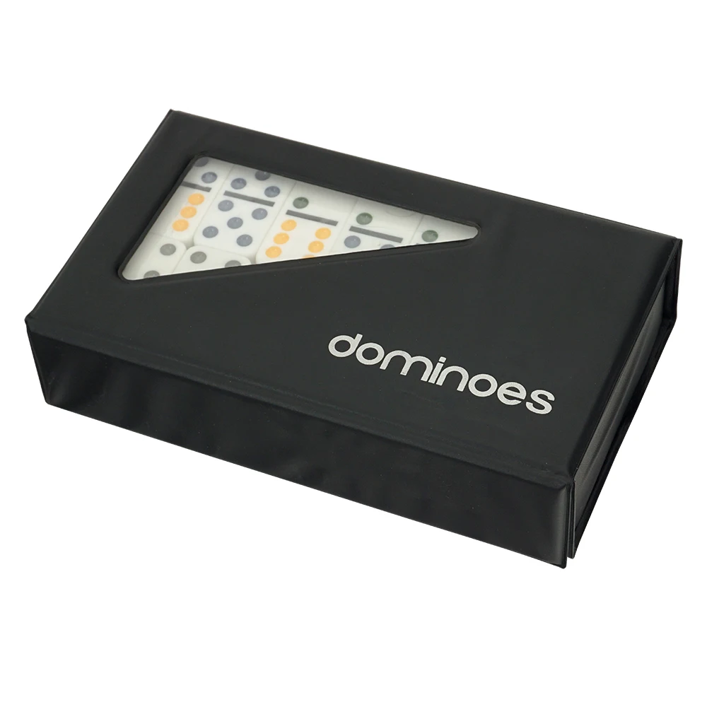 Wholesale custom double 9 nine white domino with color dot 55pcs in black or other color pvc box for gambling game products