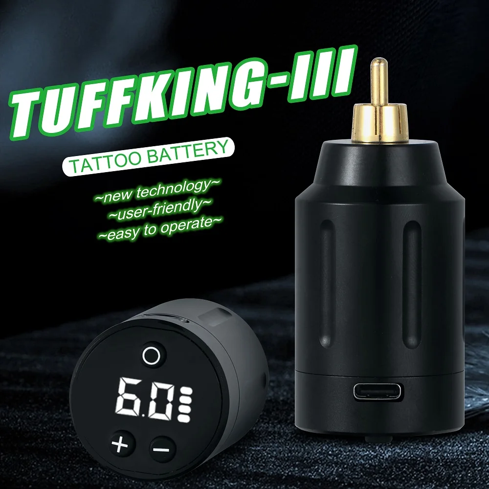 Hot Sale Customize Tuffking RCA Available Wireless Tattoo Battery Power Supply For Tattoo Pen With LED Light Power Support