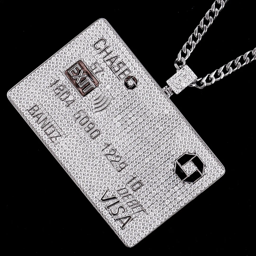 VISA Rectangle Solid Back 925 Sterling Silver 18k Gold Plated D color VVS Custom Moissanite Pendant Unisex Ice Out Jewelry