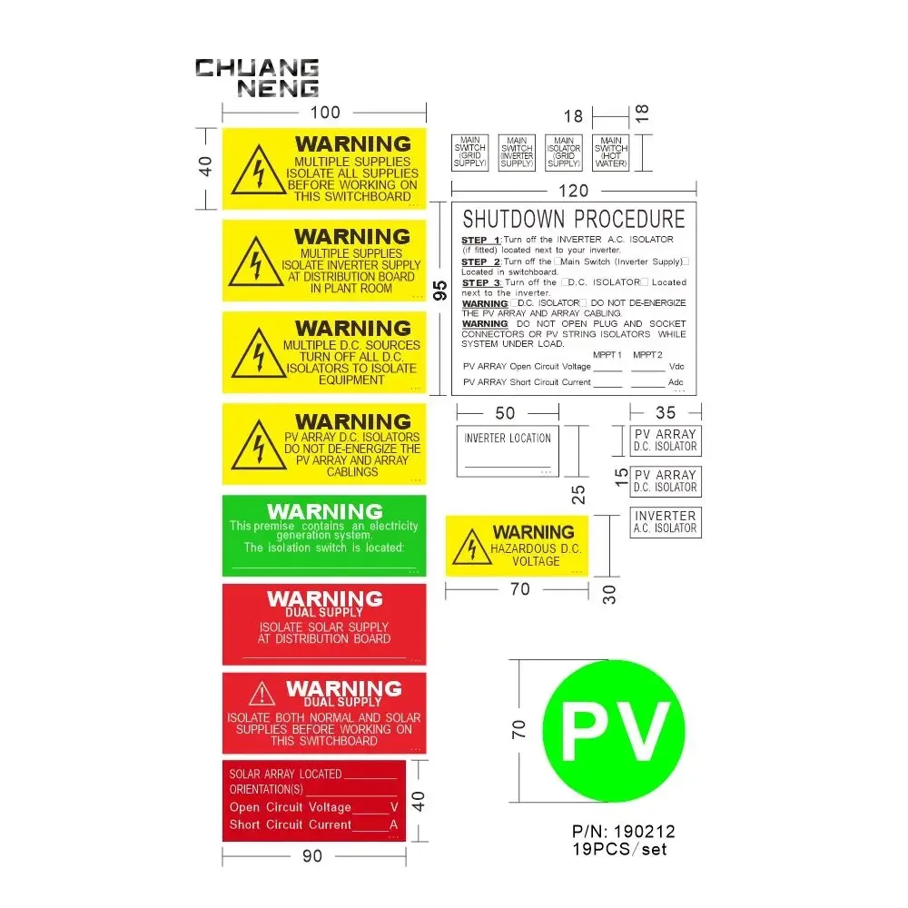 Inverter Location solar label PV Array D.C. Isolator custom sticker engraving self adhesive  photovoltaic arrays