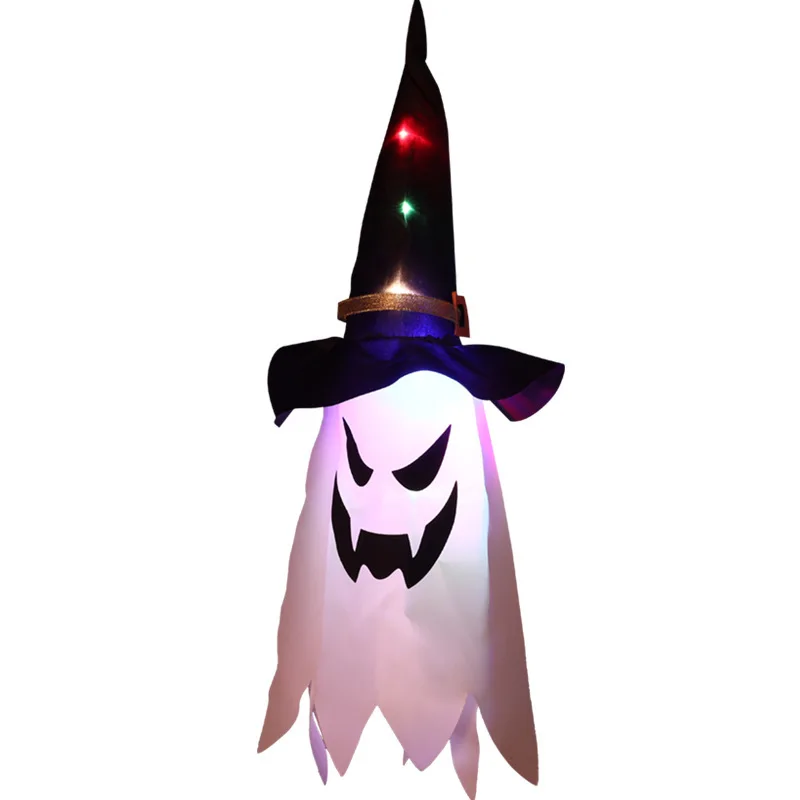 Creative Halloween LED Lights Scary Atmosphere with Haunted House Scene Features Ghost Wizard Hat