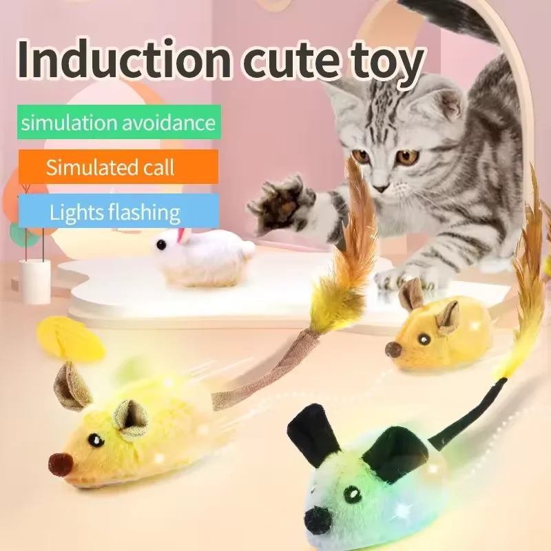 Automatic Electric Running Realistic Interactive Mouse Toy with Feather Tail & Furry Body Pet Movement Cat Toy