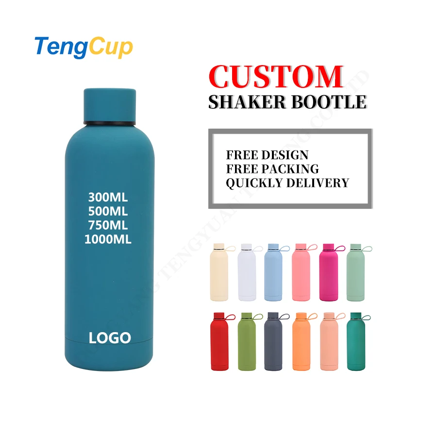 TY 350ml 500ml 750ml Double wall Stainless Steel Insulated Water Bottle rubber paint printed bottle small mouth sports bottle