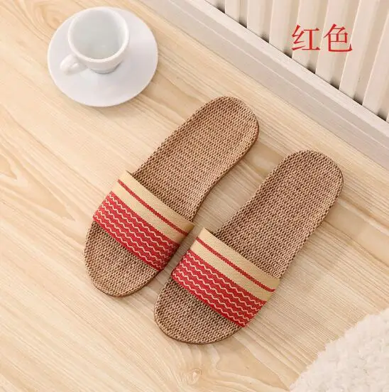 
Wholesale Men Women Linen Lovers Indoor Wooden Floor Mute Home Non-slip Thick Bottom Summer Sandals Straw Slippers 