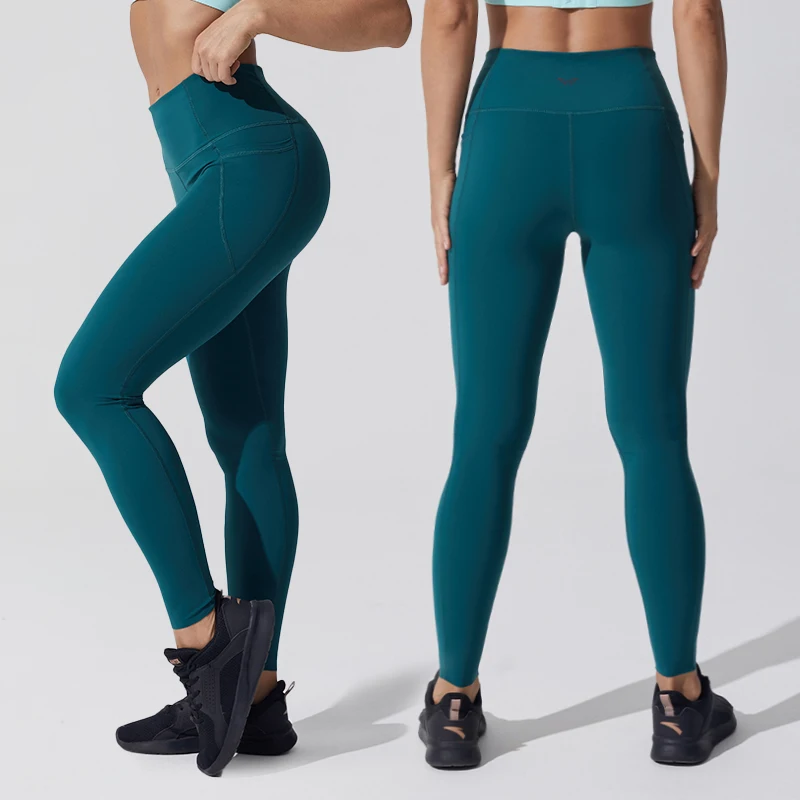 Hingto Custom Taped Clip Scrunch Design Sports Bra Hight Waist Leggings Sets With Phone Pocket Design