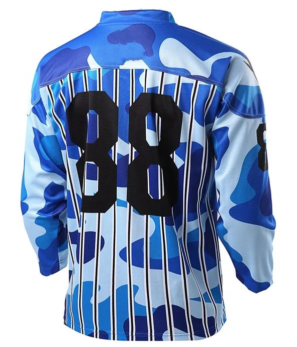 Sublimated Ice Hockey Jersey and Socks With Custom Team Logo Stripes Tackle Twill Hockey Blue Jersey Uniform
