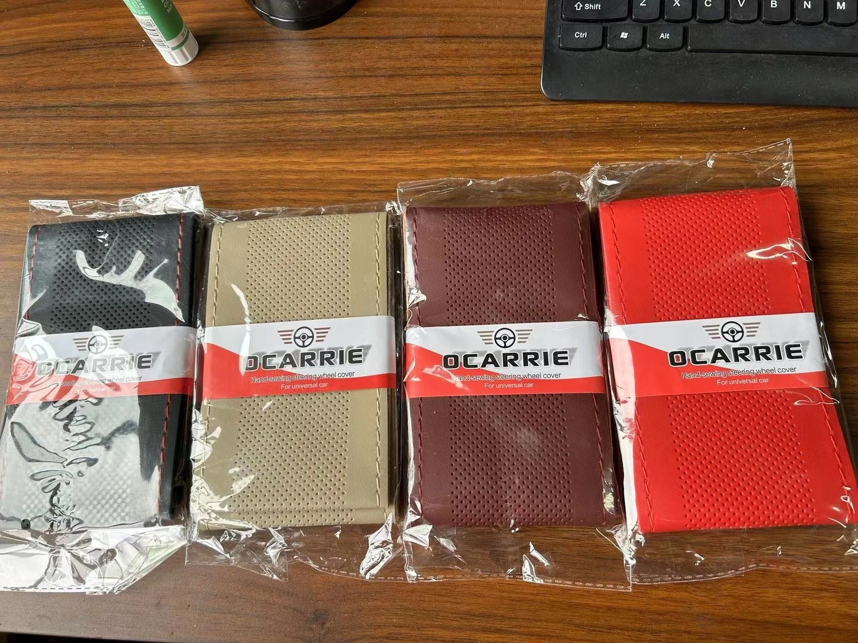 DIY anti slip hand sewn stitch universal microfiber leather car steering wheel cover with needle and threads