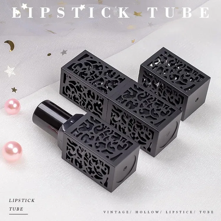 Factory Wholesale Price 3D Chinese Style Retro Hollow Lipstick Tube New Square Lip Balm Container Plastic Cosmetic Lip Beauty